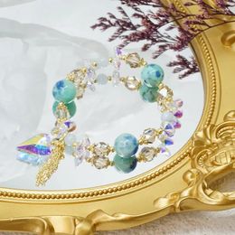 Charm Bracelets Tassel/Love Heart Crystal Candy Colours Pink/green/blue/purple Natrual Stone Beaded Strand Women Fashion Jewellery YBR371