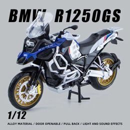 Diecast Model Cars 1 12 BMW R1250GS Easy Rider Motorcycle Simulation Model Alloy Diecast Vehical Sound Light Toy Car Metal Collector Gift Collectio Y240530Y8ZV