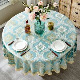 Round Lace Table Cloth with Flower Pattern Table Cover Dining Table Home Party Banquet Hotel Decoration Blue-Green 240531