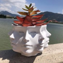creative 3D human face multiface planter indoor desktop pot plant pots patio garden planting decoration 240529