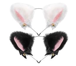 Plush Furry Cat Ears Headband with Ribbon Bells Halloween Cosplay Costume Accessories Anime Lolita Girl Party Hairband Headwear fo6493315