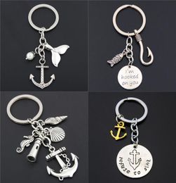 Fish Hook Fishing Keychains Beach Fish Keyring Anchor Lighthouse Charms Summer Jewellery Gift7544226