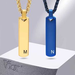 Pendant Necklaces Vnox Stylish Initial Bar Necklace for Men with Custom A-Z 26 LetterStainless Steel Thick Geometric Vertical Pendant Collar Gift Y240530NZZ4