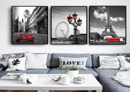 Modern BlackWhiteRed Canvas Art Print Painting Eiffel Tower London HD Picture Print on Canvas Home Decor Wall Poster 3pcsset4103595