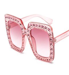 Luxury Quality Classic square Sunglasses Designer Luxury Rhinestone Diamonds Mens Womens Fashion Sun Glasses Eyewear pink Glass L1941695