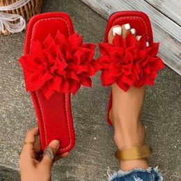 Slippers Female Shoes on Sale 2024 New Womens Flower Flat Slippers Outdoor Casual Walking Shoes Summer Fashion Plus Size Ladies Slides H240530