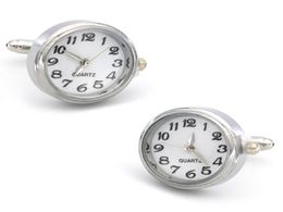 Men039s Functional Cufflinks Quality Brass Material Silver Colour Real Watch With Battery Cuff Links Whole Retail9621901