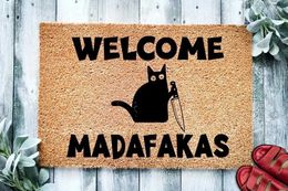 Carpet Dark Cat Welcome Madafakas Full Print Doormat Fun Home Decor Kitchen Decor Give People Fun Gifts Fast Shipping d240530
