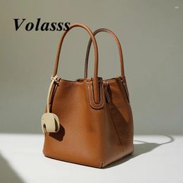 Shoulder Bags VOLASSS Solid Cowhide Women's Basket Bag Versatile Small Phone Crossbody Bucket Designer Genuine Leather Handbag