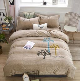 Bedding Sets Set Grey Flannel Linen Comforter Duvet Cover Bedspread Double Bed Sheet Queen King Adult Bedclothes
