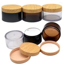Storage Bottles 150G Empty Plastic Packing Bottle Jar False Wooden Cover With White Pad Refillable Cosmetic Packaging Container 15Pieces