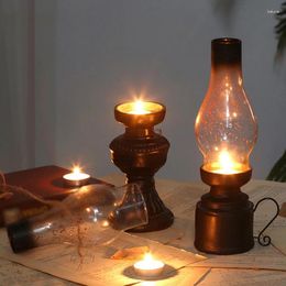 Candle Holders Kerosene Lamp For Home Decoration With Glass Cover Vintage Holder Resin Nostalgic