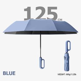 Umbrellas Fully automatic UV umbrella with windproof and reflective strips foldable in reverse suitable for men women to travel buckle handles H240531 XY0A