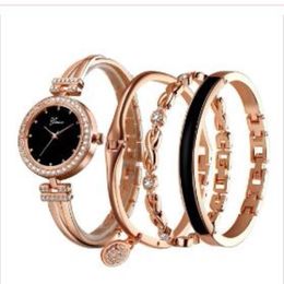 4 PCS Set Women Rose Gold Diamond Bracelet Watch Luxury Jewellery Ladies Female Girl Clock Casual Quartz Wristwatches WY105 240u