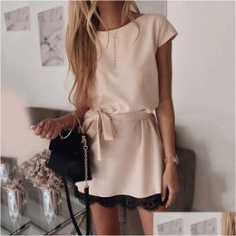 Basic & Casual Dresses Summer Women Lace Y Party Mini Dress O-Neck Short Sleeve Bodycon Club Wear Vestidos Drop Delivery Apparel Wome Dhsha