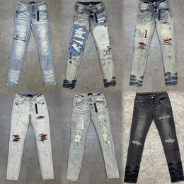 designer maschile jeans per pantaloni uomini jeans jeans uomini di alta gamma di qualità dritta ricami retrò ripimpicatore di denim grigio vernice grigio