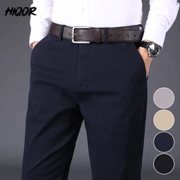 HIQOR Spring Mens Smart Casual Pants Fashion Mens Summer Cotton Straight Trousers Mens Office Black Formal Business Bag Pants 240527