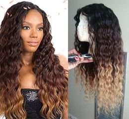 Ombre Lace Front Wig Curly Human Hair Wigs Honey Blonde Coloured HD Deep Wave Frontal Wigs For Black Women3918066
