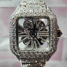 Skeleton Silver Mens Iced Out Moissanite Quartz Hip Hop Luxury Mechanical Wrist watch for Men