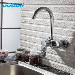 Kitchen Faucets Doodii High-quality Wall Mounted Double Holes Faucet Single Handle Chrome Mixer Taps Dual