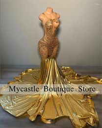 Party Dresses Luxury Gold Rhinestones Long Black Girl Prom Dress 2024 Sparkly Crystal Diamond Birthday Mermaid Evening