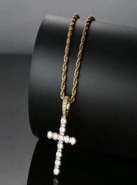 iced out cross pendant necklaces for men women luxury designer pendants 18k gold plated zircons gold chain necklace Jewellery gift7079033