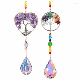 Decorative Figurines 7 Chakra Stones Amethyst Chips Crystal Sun Catcher Metal Tree Of Life Charm Wall Decor Hanging Pendant Wind Chimes