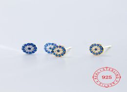100 pure 925 sterling silver Stud guangzhou Jewellery high quality blue evil eye design studs earrings Turkey gold plated earring2605630