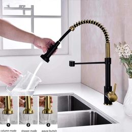 Kitchen Faucets Spring Matte Black Brass Pull Down Faucet Cold Water Mixer Tap 2 Stream Sprayer Pause Button Nozzle