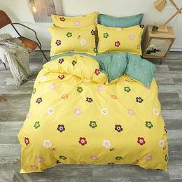 Bedding Sets Yellow Flowers Girls Duvet Cover Bed Linen Pillowcases Green Sheet Good Quality Quilt Cartoon Bedclothes