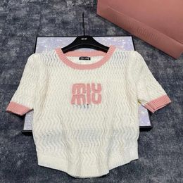 designer t shirt women Mm Family Early Autumn New Hollow Knitted Short Sleeve Embroidered Letter Craft Design Shirt for Women and Tank Top