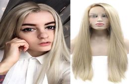 Synthetic Wigs Long Lace Front Hair Wig Ombre Platinum Ash Blonde Silky Straight Honey Middle Part Frontal Highlight For Black Wom4660929