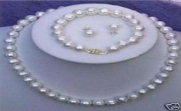 89mm White Cultured Freshwater Pearl Necklace Bracelet Earring Set9237437