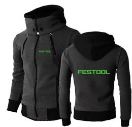 Men039s Hoodies Sweatshirts 2021 Festool Tools Printed Sweatshirt Jacket Motorcycle Coat Double Zip Scarf Collar Fleece Windb9685381