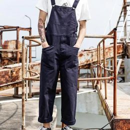 Men's Pants Men Bib Solid Colour Jumpsuits Joggers Streetwear Casual Multi Pockets Suspenders Cargo Overalls Romper