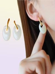 Dangle Chandelier Original Natural And Baitian White Jade Oval Hollow Earrings Chinese Style Retro Creative Elegant Women39s 5242357