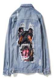 Jeans Jacket Brand Men Luxury Slim Ripped Holes Denim Jacket Elegant Vintage Bomber Dog Print Jacket Basic Coats5218054