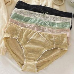 Women's Panties Japanese Version Lace Girls' Triangle Pants Quick Drying Mid-rise Underwear Large Size Bow Knot Mesh Briefs