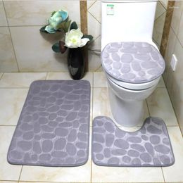 Toilet Seat Covers Set Of 3 Fashion Solid Colour Pebble Bathroom Lid Mat Carpet Household Anti-skid Good Water Absorption Bath Supplies