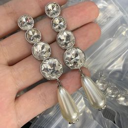 Designer Retro Luxury Tassel Dangle Earrings Fashion Flash Diamond Love Droplet Pearl Earring Simple Elegant Jewellery