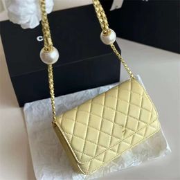 Designer bags 2024 High end Double Pearl Ball Wealth Bag fashion Embroidered Thread Chain Crossbody Womens small square bag Classic Sin Jked