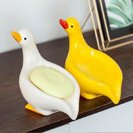 Bathroom Accessories Soap Dishes Cartoons Duck Shelves Home Ceramics Drain Racks No Stagnant Soap Dishes Bathroom Accessories 240531