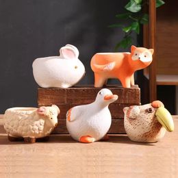 Cute and Succulent Flower Pots Hand-painted Creative Household Clay Breathable Animal Ceramic Pots
