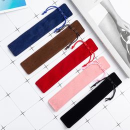 Drawstring Pen Pouch Velvet Black Single Pencil pen Pouch/bag Oem With Rope Office School Writing Supplies Student Christmas Gift Ready Stock Suede Holder