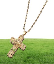 Gold Colour Flower Leaf Cross Pendant Necklace Jewellery Eterner Life Flower Religious Jewelry3503163
