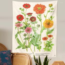 Tapestries Botanical Floral Tapestry Wall Hanging Vintage Flower Print Nature Potentilla Bohemian Colourful Home Decor