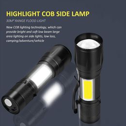 휴대용 손전등 LED+COB 손전등 미니 줌 토치 옥외 방수 전술 전술 램프 캠핑 하이킹 비상 랜턴