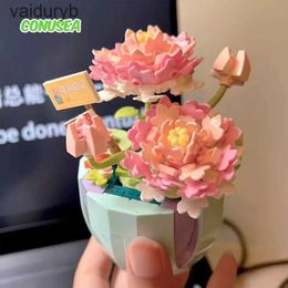 Intelligence toys Plant Potted Building Block Bouquet 3D Model Toy Home Decoration Rose Flower Assembly Brick Girl Girlfriend Birthday Gift H240531