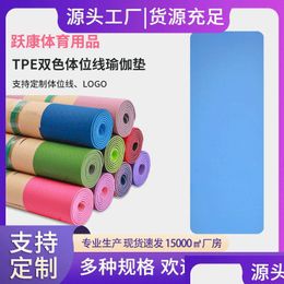 Yoga Mats Tpe Mat With Position Line 6Mm Nonslip Double Layer Sports Exercise Pad For Beginner Home Gym Fitness Gymnastics Pilates Dro Otaqd
