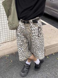 Pantaloni da donna qweek leoparda stampa corta jeans short women y2k vintage alta vita harajuku streetwear jorts gamba casual gamba baggy shorts